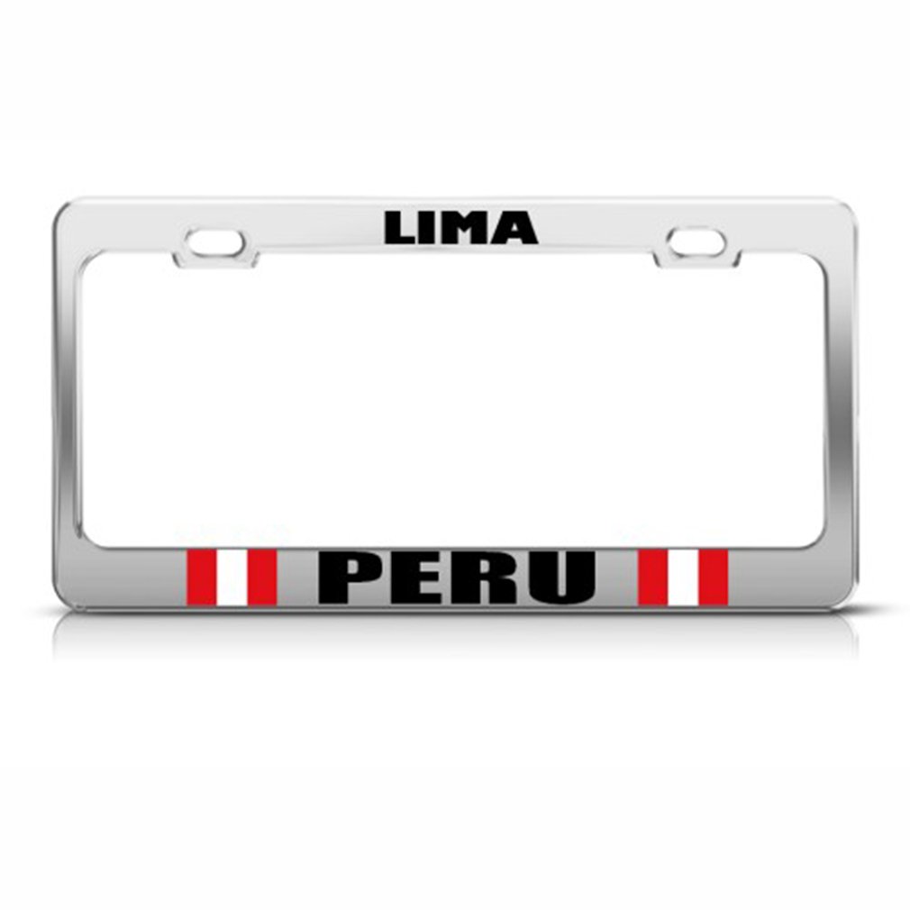 Speedy Pros Metal License Plate Frame Lima Peru Flag Country Car Accessories Chrome 2 Holes