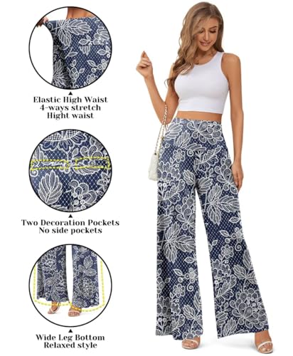 JZC Women's Palazzo Lounge Pants Stretchy Wide Leg Casual Pants Comfy High Waist Flowy Pants S-3XL