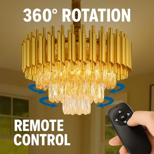 Image of RD.Enterprises|| Modern Crystal 3-Tier Gold Chandeliers | Bluetooth Remote Control and Speaker, Colour Changing | Moving Round | Ceiling Light Fixture for Living Room (Remote Full Gold, 400MM)