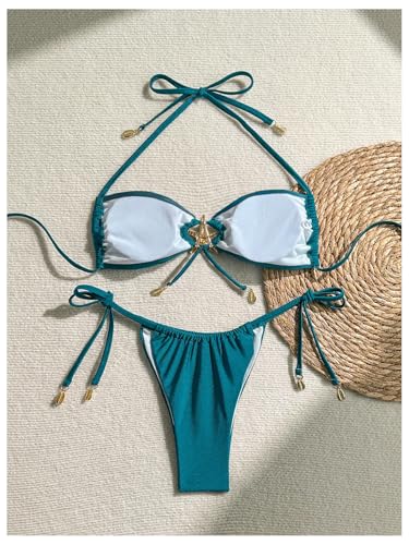 Milumia Women's 2 Piece Bikini Set Halter Tie String Thong Bathing Suits2