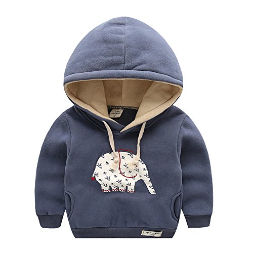 Jojobaby Boy's Pullover Hooded Sweatshirt Cartoon Solid Activewear Outerwear (Label 110/4-5 Years, Navy)