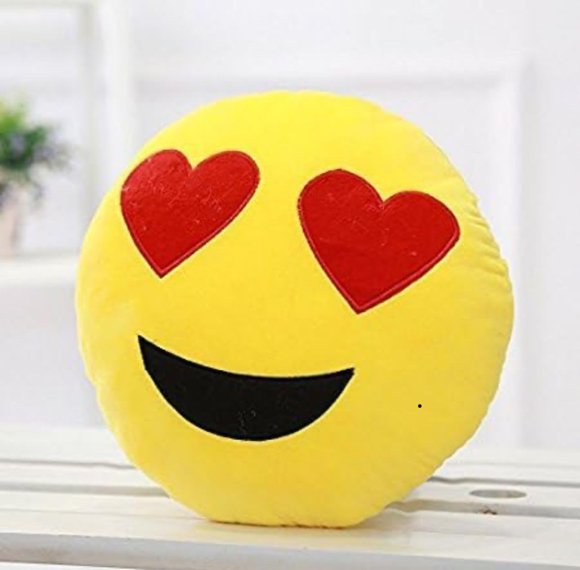 Collections Microfibre Smiley Pillows Vibrant Emoji Pillow for Bed or Sofa - Big Smile Yellow Cushion for Home Décor (12'12 inch) (Heart Eyes Emoji)