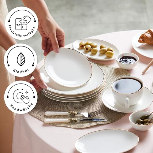 Karaca Marcelo Frühstücks- und Servierset für 6 Personen, 26-teiliges Geschirr Set, Modernes Geschirrset, Keramik Teller Set, Weiß-Gold
