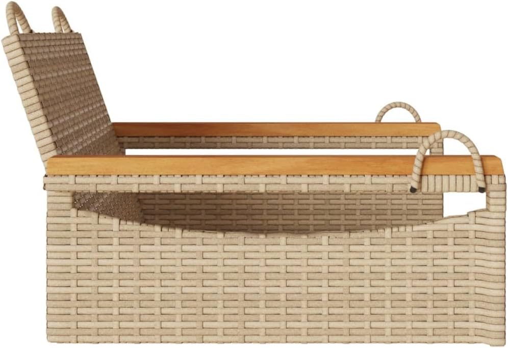 vidaXL Swing Bench Hanging Hammock Chair - Beige Poly Rattan Outdoor Garden Seat, Durable PE Material, 24.8" x 24.4" x 15.7", for Patio/Deck/Lounge, Powder-Coated Steel Frame