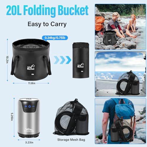 Ducha portátil para camping 8000mAh con bomba de 10 velocidades, pantalla LED, 4 modos de spray, impermeable IPX8, kit para senderismo, viaje, lavado de autos y mascotas miniatura 5
