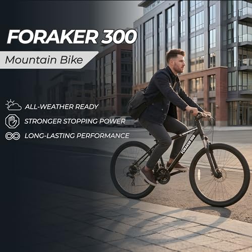 Image of 5Seconds Foraker 300 Hybrid Mountain Bike for Men Women -21 Speed Adult Bicycle, Lightweight Aluminum Frame, Front Suspension, Mechanical Disc Brakes, Trigger Shifters, All-Terrain MTB