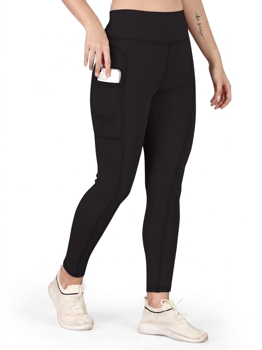 kiyanix Women's Yoga Leggings with Side Pocket, High Waist Black-picture-18