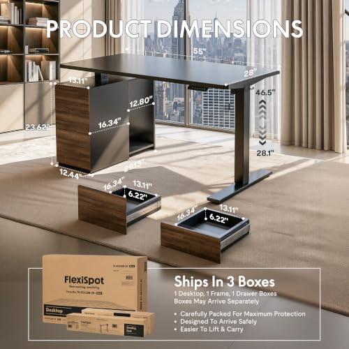 Image of FLEXISPOT EN2 55 inchx28 inch Standing Desk Bundle with Storage Cabinet, Black