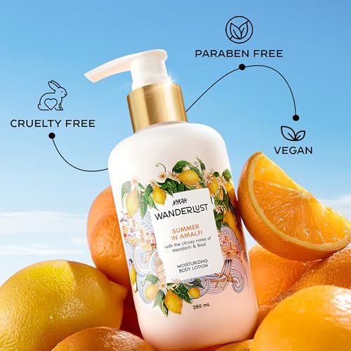 Image of Nykaa Wanderlust Summer in Amalfi Moisturising Body Lotion, 300 ml |Mandarin and Basil Perfume | Lightweight, Long-Lasting Hydration | Vegan, Paraben-Free I Suitable for All Skin Types