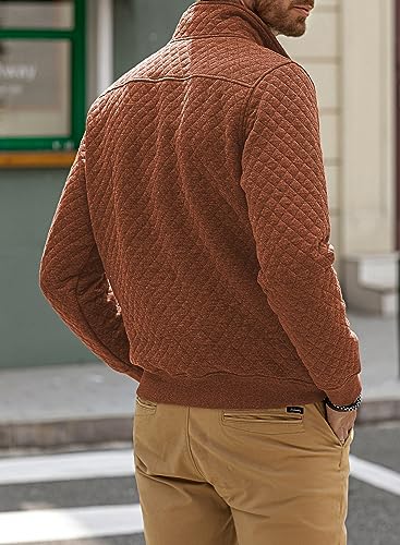 Jmierr Mens Quilted Sweatshirt Casual Long Sleeve Outdoor Stand Collar Quarter Button Fall Pullover Sweatshirts With Pocket thumb #1