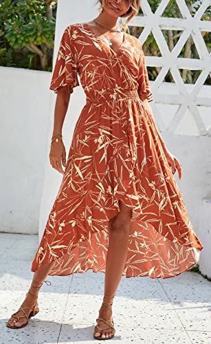 Image of Kormei Womens Short Sleeve Floral Maxi Dress High Low V-Neck Flowy Party Long Dresses