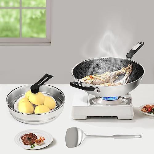 Wok de Acero Inoxidable Antiadherente LYNICESHOP con Tapa y Vaporera miniatura 4