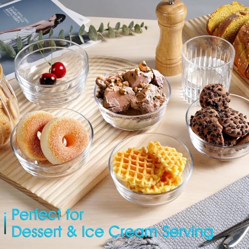Image of WRINGO Glass Bowl for Kitchen Prep, Dessert, Dips, and Candy Dishes, Cake, Snack Bowl Set of 6 Or Nut Bowls, and Microwave Safe Clear Glass Bowls for Mixing, Storing Size 4.5 Inch (WR-09)