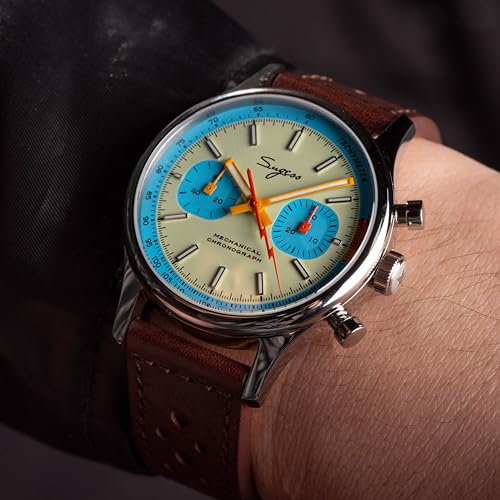 Image of Sugess Chrono Hertiage S387.01.Z Brown Racing Leather ST1901 Mechanical Chronograph Mens Wrist Pilot Watch Seagull 1963