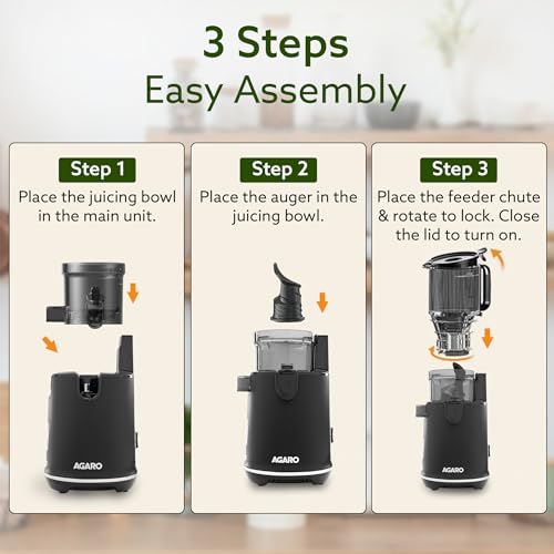 Image of AGARO Regency Cold Press Juicer for Home, 250 Watt AC Motor Slow Juicer Machine, Fruit, Vegetable Juice & Nut Milks, Easy Assembly, Cleaning, Intelligent Safety Features & Auto Reverse, BPA-Free