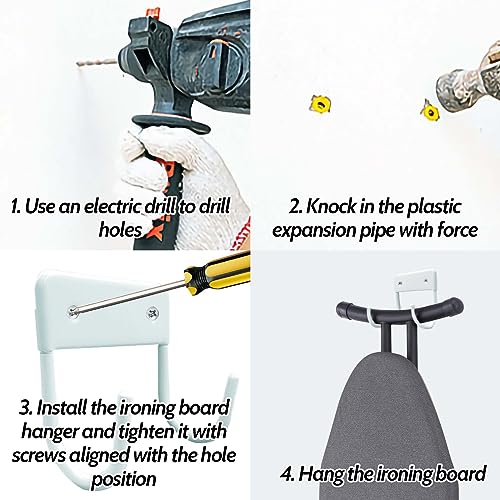 Rhinenet Ironing Board Hanger Ironing Board Hook Wall Mount Ironing Board Holder Ironing Boards Wall Mounted Holder Large & Small Ironing Board Storage Wall Bracket for Wall (White) - Image 3