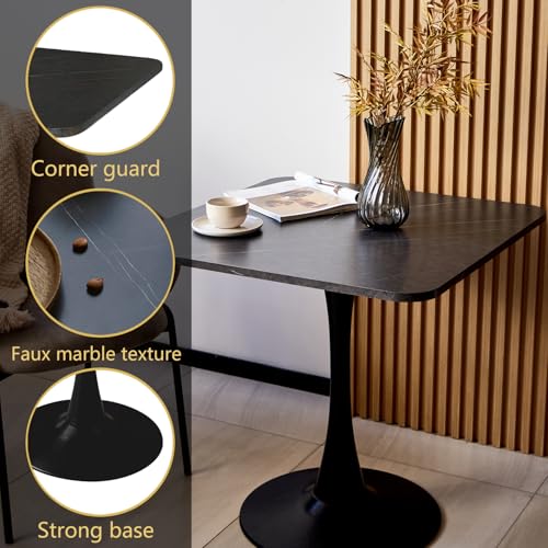 Image of Square Modern Dinning Table 30 inches for 2-4 Bistro Tulip Table with Faux Marble top,Easy Assemble,no Wobble,Stable Sturdy Metal Frame Diameter 30in*H28.74in