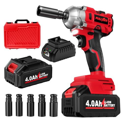 Image of FULLYEA Cordless Impact Wrench 1/2 Inch, 406Ft-lbs (550N. M) Brushless Impact Gun Kit, 3000RPM High Torque Power Impact Wrench, 4.0Ah Battery & Fast Charger, Electric Impact Driver for Car Home