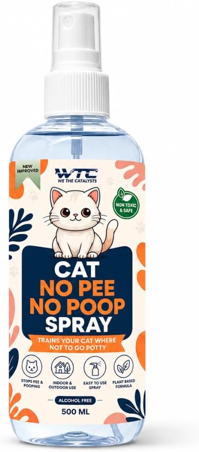 WTC No Pee No Poop Cat Potty Training Spray, 500 ML – Non-Toxic Cat Spray Deterrent for Urine/Marking/Pooping – Natural Cat Pee Deterrent Spray – Indoor/Outdoor Keep Off Cat Spray
