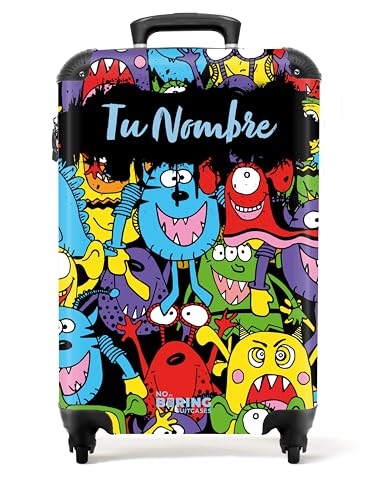 NoBoringSuitcases.com Maleta Infantil de Viaje, Equipaje de Mano 10 kg Personalizado - Patrón de Monstruos Multicolor (55x40x20 cm)