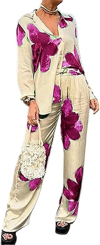 2024 Autumn New Women's Suit Temperament Casual Printed Shirt Long Sleeve Wide Leg Pants Fashion Suit