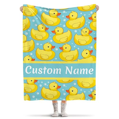Personalized Cartoon Yellow Duck Baby Blankets with Name, Lightweight for All Seasons, Custom Baby Blanket As Festival Gifts Collection- Sofa, Living Room, Vacation House 50