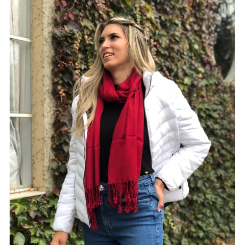 Cachecol Pashmina Grosso Lenço Viscose Echarpe Lisa Vermelho Queimado 220g