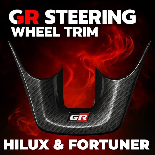 Image of KMH Carbon Fiber GR Steering Wheel Trim Compatible with Toyota Fortuner, Hilux & Hycross 2015 Onwards - Premium Sports Car Interior Accessories, Durable Stylish Carbon Finish, Black - Pack of 1