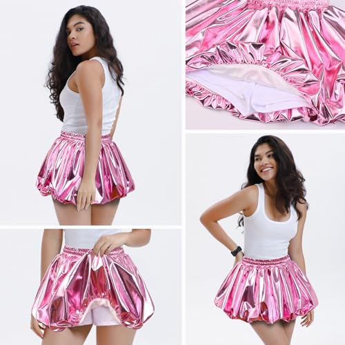 Image of Perfashion Girls Bubble Skirt Metallic Puff Balloon Cute Mini Skorts Dance Outfits with Shorts 4-13Y