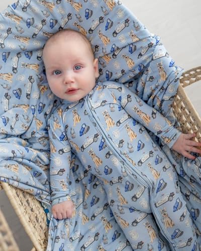 Blue Bamboo Zippered Footie, 2-Way Zip, Sustainable Footie Pajamas, Long Sleeve, Washable, Jumper Design4