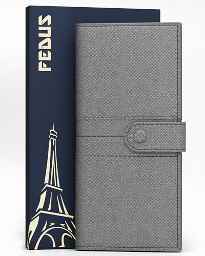 Image of FEDUS Leather Premium Long Currency Holder,Passport Holder for Unisex, Wallet with Card Holder,Id Card,Ticket,Currency,Boarding Pass Slots RFID Protected Travel Accessories Organiser,Grey