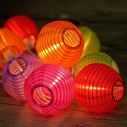 Yuletime Multicolor Lantern String Lights, 10 Count Nylon Lantern On 7.6' White Wire, Ul Listed 8" Spacing End-To-End Connectable Plug-In String Lights (Multi-Colored) #TOP2