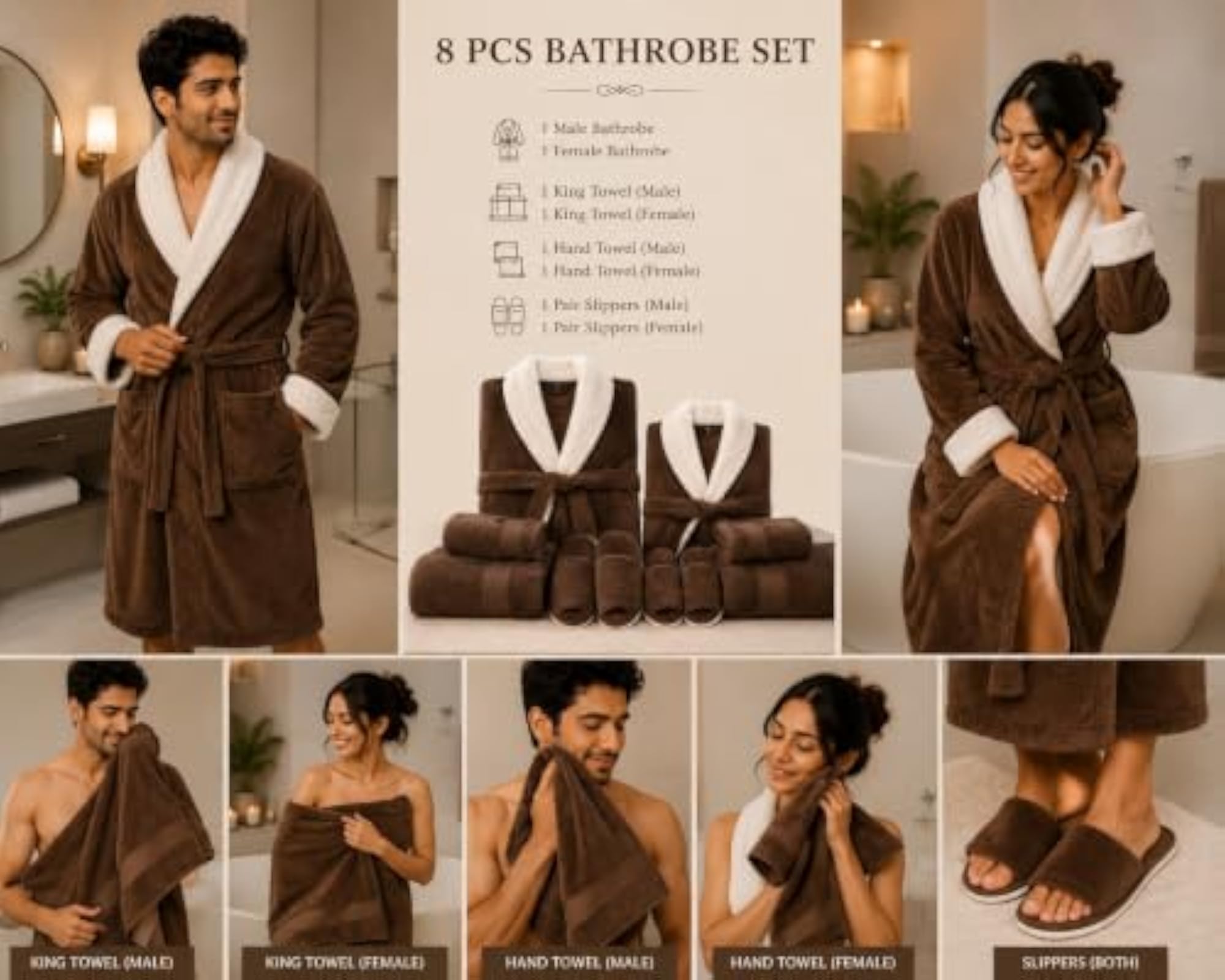 Home Canvas Premium Cotton Bathrobe Set with Towel & Slippers