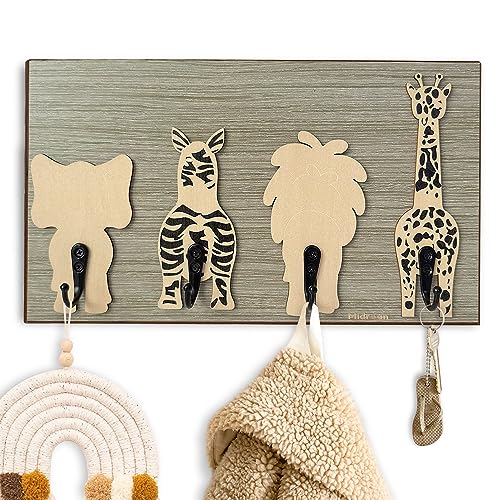 Image of MidreanGiraffe Safari Nursery Wood Kids Wall Hooks for Hanging Decorative Baby Bedroom Bathroom Rack Decor(Giraffe)