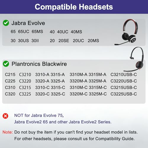Repuestos de Almohadillas para Orejas para Jabra Evolve 65 40 30 20 (Paquete de 2) | Almohadillas para Jabra Evolve 65/65UC/MS, 40/40UC/MS, 30/30II/30US, 20/20SE/UC/MS, Plantronics Blackwire C3210 C3220 C3225 miniatura 2