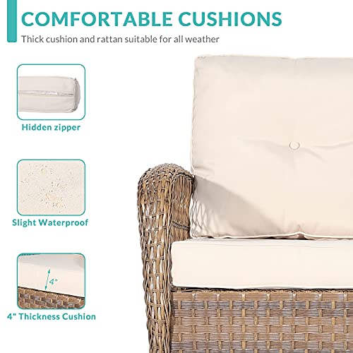 Meetwarm Outdoor Wicker Patio Rocking Chair Cushioned Rattan Rocker Chair For Porch, Deck, Poolside With Steel Frame, Weather-Resistant Beige Cushions, Set Of 2 #TOP4