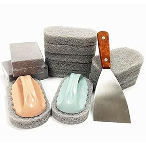 15 Piece Griddle Cleaning Kit for Blackstone Flat Top Griddle, Grills Cast Iron Cookware, Stovetops and More, Easy to Clean on Hot or Cold Surfaces, Scraper, Pads and Handle Included