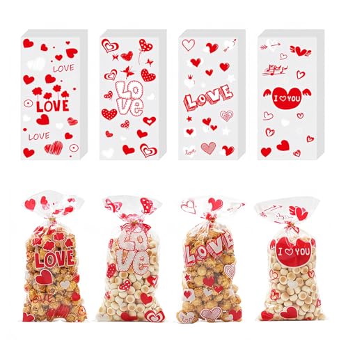 DHWEKU 40pcs pochon plastique sachets bonbons Petit Sac Pochette Poche Cœur de Bonbons Dragées Chocolats Perle avec Cordon Ruban Cadeau Emballage Faveur...