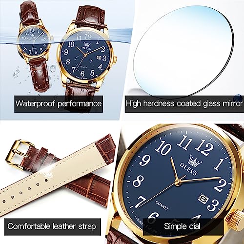 Image of OLEVS Men Leather Watches Classic Quartz Large Dial Easy Read Waterproof
