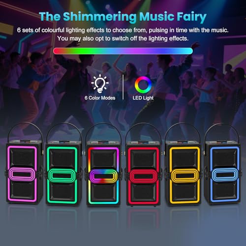Enceinte portable Bluetooth pour camping et soirées avec basses de 120W et LED