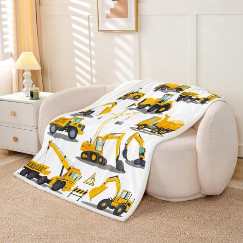 Image of Feelyou Construction Site Fleece Throw Blanket Kids Toddler Excavator Truck Flannel Sherpa Blanket Soft Comfort Plush Blankets for Boys & Girls 60 inchx80 inch