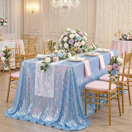 QueenDream Baby Blue Sequin Tablecloth 90x156 Inch Glitter Table Cloth for Baby Shower Birthday Party Decorations by QueenDream - Used condition - US$25.04