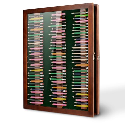 Golf Pencil Display Case Holds 99 Round or Octagonal Golf Pencils Wood Wall Mount Clear Display Case...