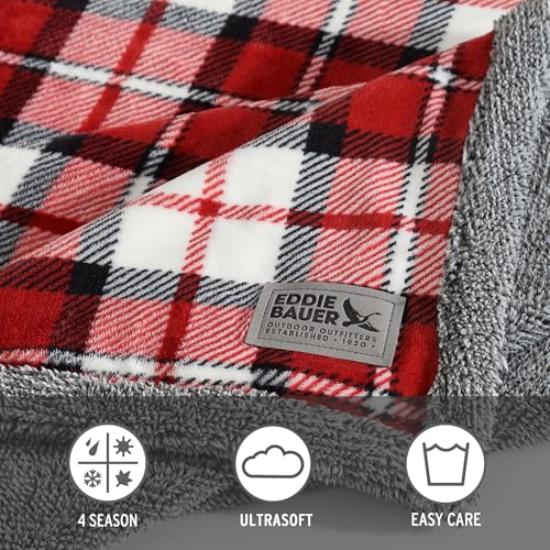 Image of Eddie Bauer - Throw Blanket, Ultra-Soft Plush Bedding with Faux Shearling Reverse, Blanket for Couch & Bed (Parkwood Plaid Red, 50 inch x 70 inch)