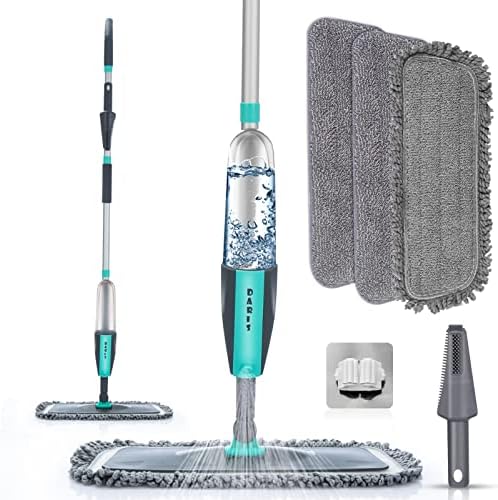 Microfiber Spray Mop for Floor Cleaning Wet Dry, 360 Degree Spin Dust Home Kitchen Hardwood Floor Flat Mops with 360ML Refillable Bottle Include 4 Microfiber Reusable Pads 1 Scrubber and 1 Mop Holder