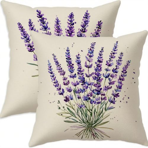 Housse coussin 65x65cm lin violet taie oreiller imperméable lot de 2 - 2