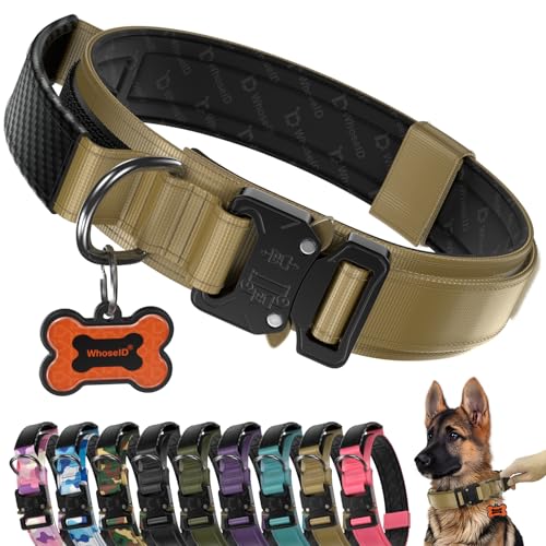 Image of Premium Tactical Dog Collar - Adjustable Military Heavy Duty Dog Collar for Medium Large Dogs - Durable Metal Buckle Dog Collar with Leather Control Handle and Soft Comfortable Padding