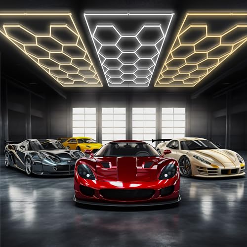 Hexagon LED Lights, Dimmable Hexagon Garage Lights, 3 Color Temperature 6500K/4500K/3000K, Hex Light with WiFi Smart Switch, Aluminum LED Lighting for Garage Gym Barber Auto Detailing Shop Car Dealer