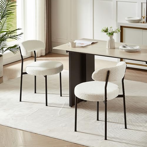 SoarFlash Dining Chairs, Beige Boucle Dining Chairs Set of 2, Kitchen Dining Room Chairs Curved...