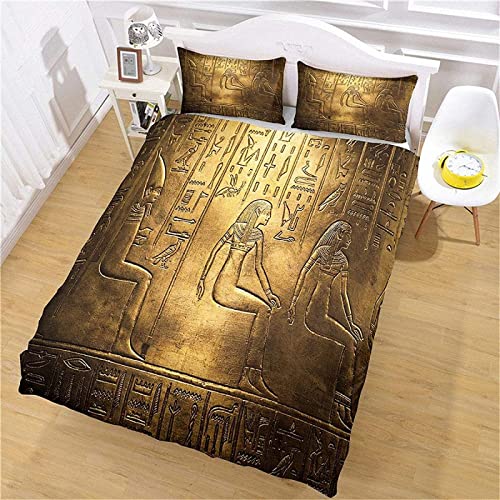 JOKITA Housse de Couette 220x240 L'Égypte Ancienne Parure de Lit Imprimée 3D Housses de Couettes L'Égypte Ancienne avec 2 Taies d'oreiller 65x65 cm avec Fermeture éclair